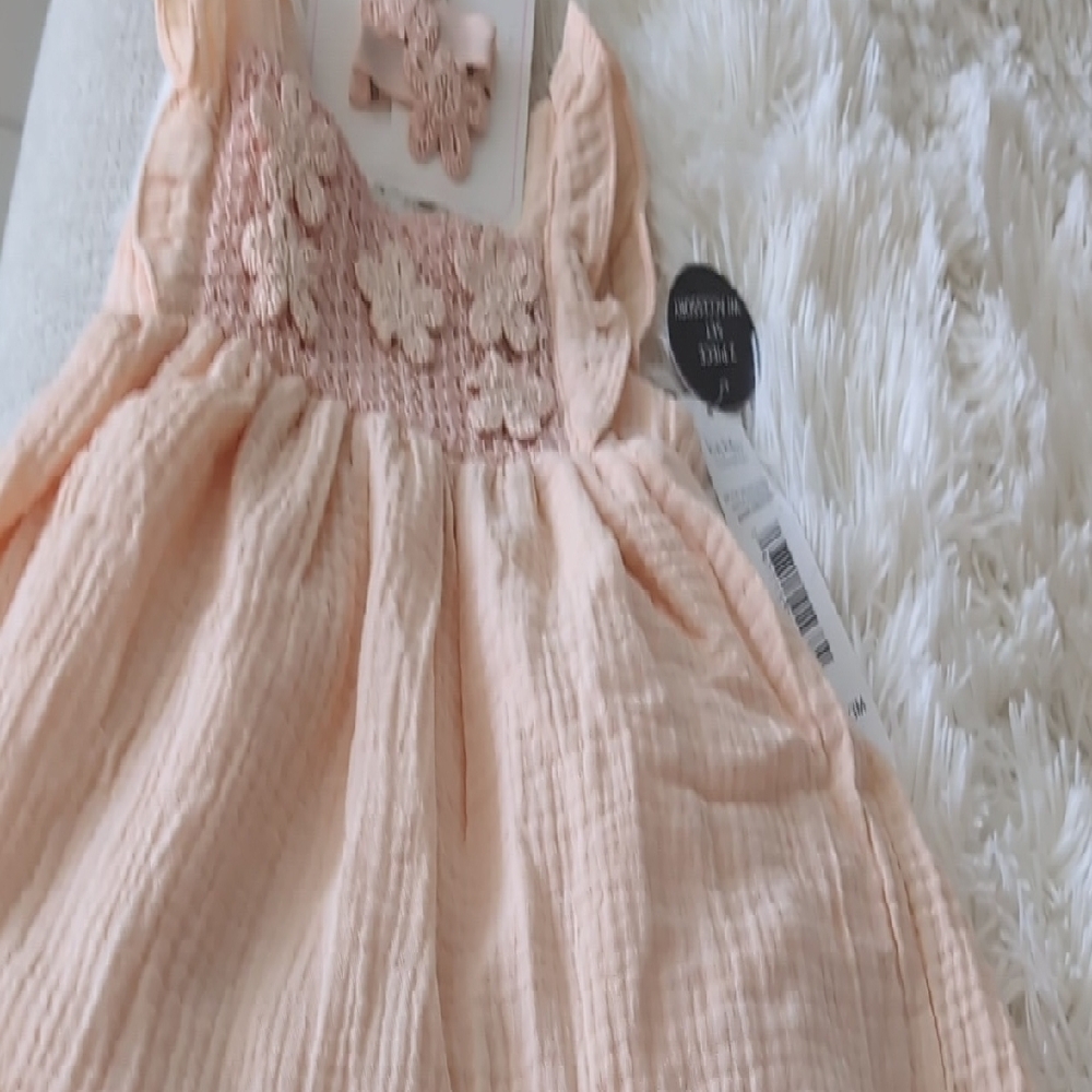 Nicole Miller Peach Kids Dress with Floral Detail